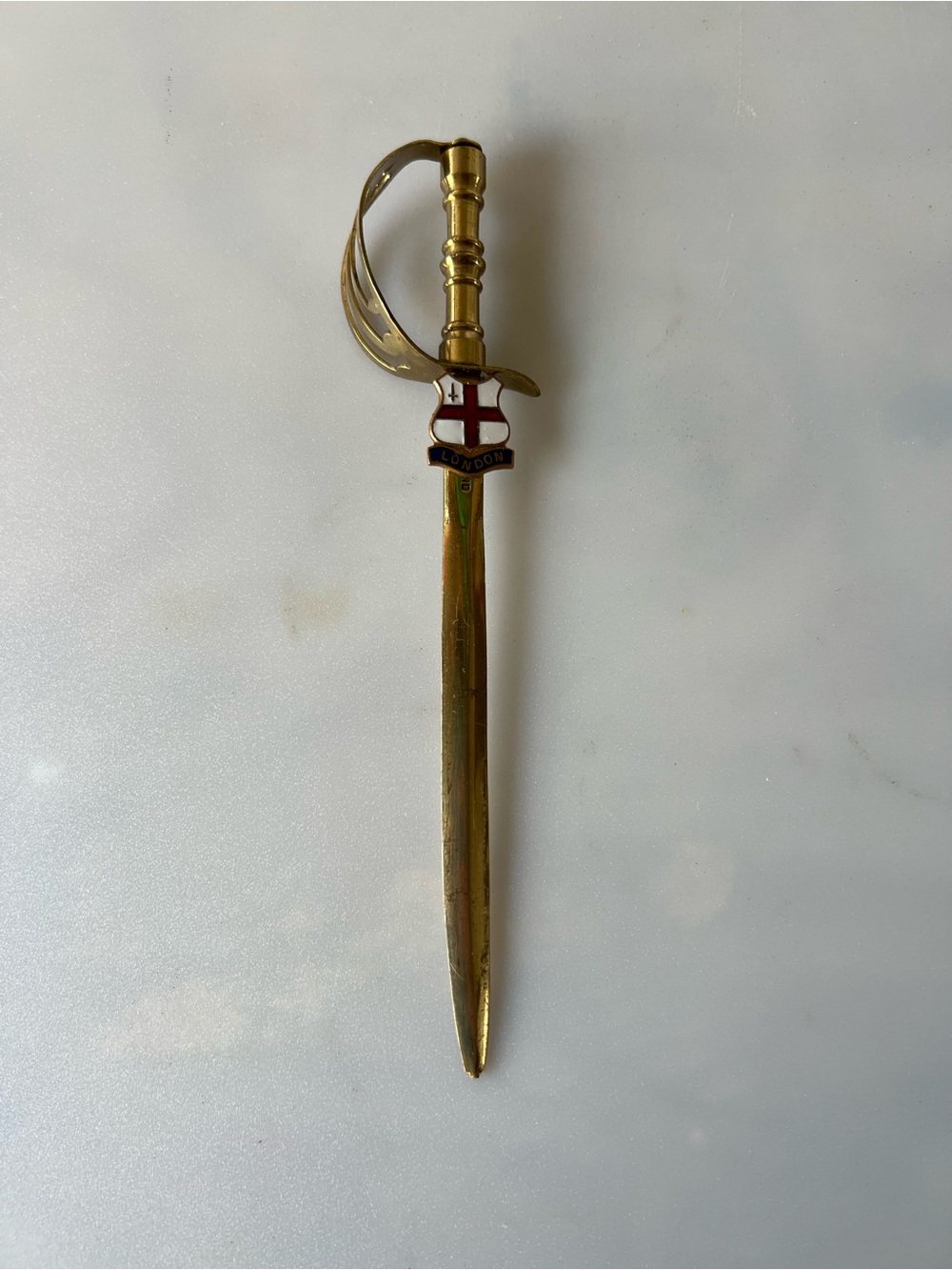 Gold-tone Ceremonial Sword Letter Opener - Red & White Crest